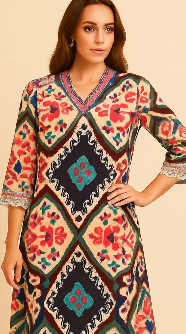Raspberry Vibrant Ikat Mulmul Cotton Kurta Plazo Set - M, MULTI Brown