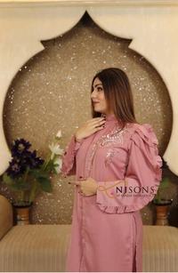 N J Sons Embroidered Pink Contemporary Kurta Set - Deep Blush, M