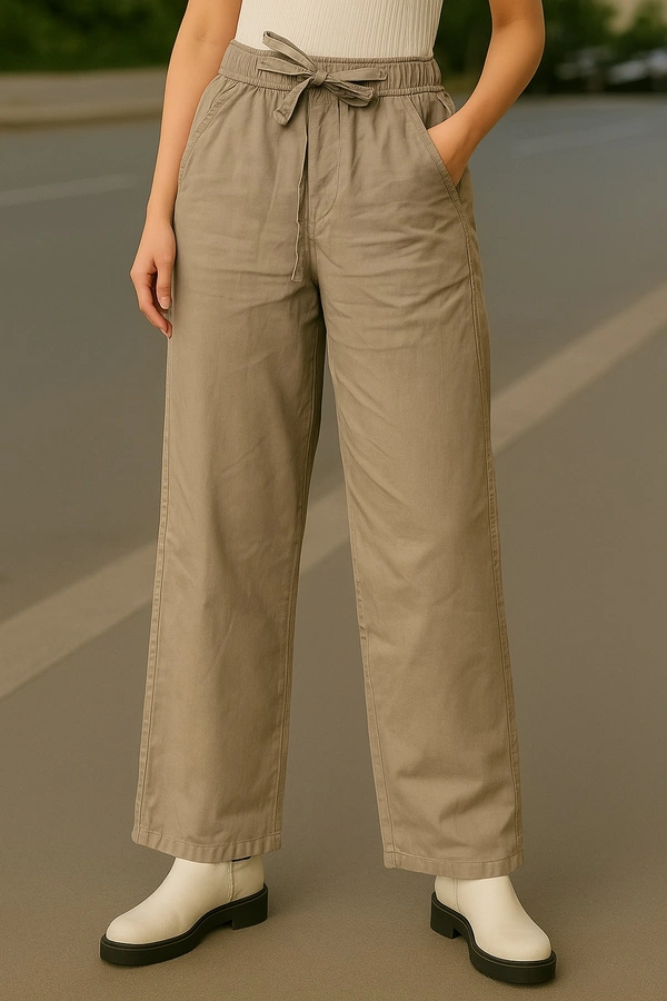 MQ Jeans  Beige High-Waist Mom-Fit Cotton Trousers - baige, 28