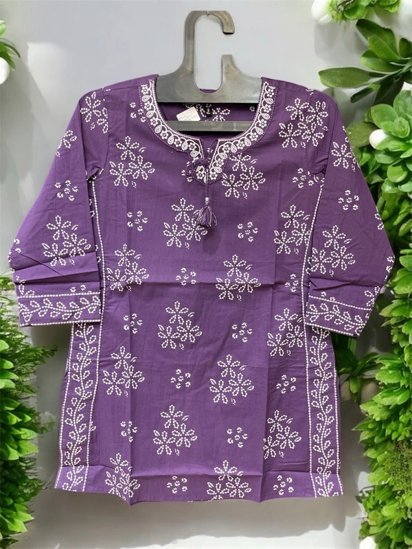 Raspberry Violet Blossom Cotton Kurti - Violet Eggplant, L