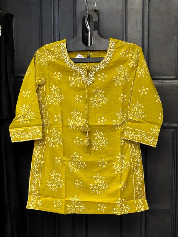 Raspberry Sunshine Bloom Cotton Kurti - Gold, XL