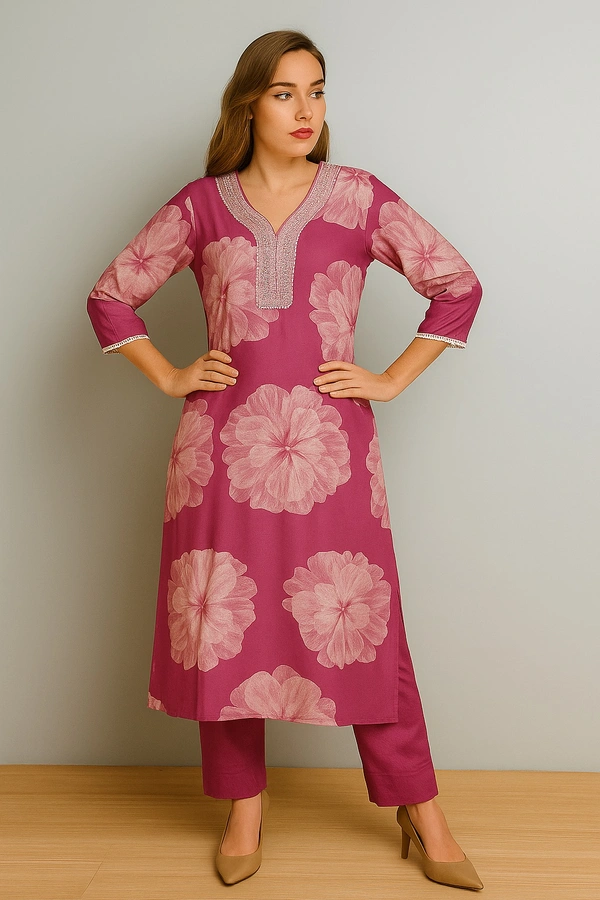 Raspberry  Elegant Wine Pink Kurta Set - Trendy Pink, M