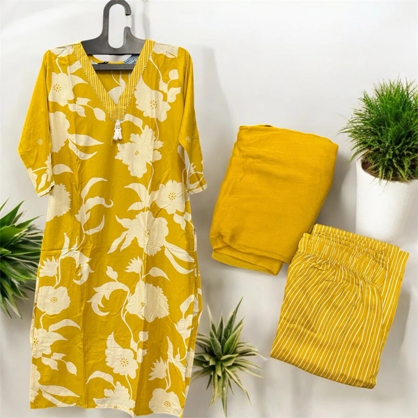 Raspberry  Sunshine Bloom Riyan Cotton Kurta Set - yellow, L
