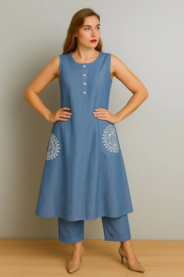 Kiona  Indigo Grace Denim A-Line Kurti - indigo blue, M
