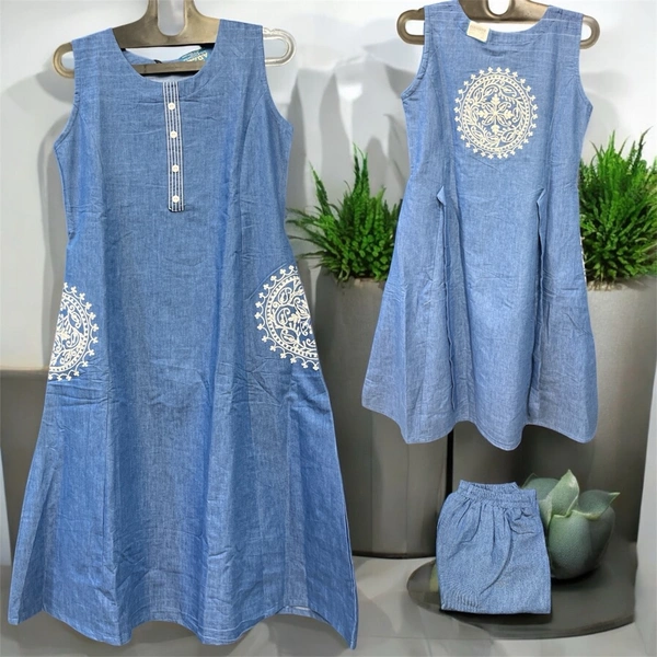 Kiona  Indigo Grace Denim A-Line Kurti - indigo blue, M