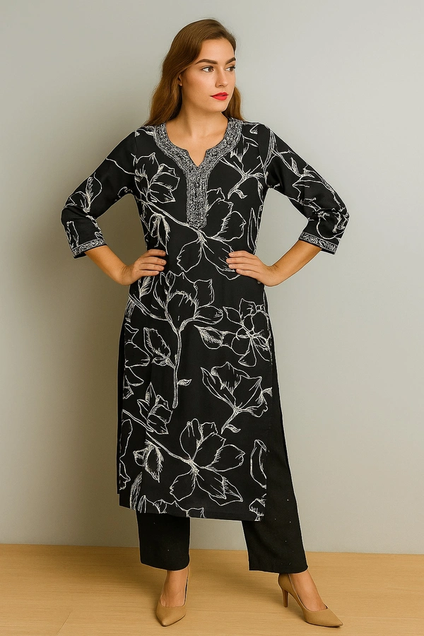 Raspberry  Midnight Muse Printed Kurta Set - black printed, L