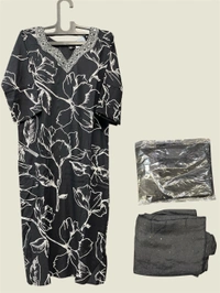 Raspberry  Midnight Muse Printed Kurta Set - black printed, L