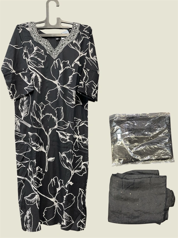 Raspberry  Midnight Muse Printed Kurta Set - black printed, L