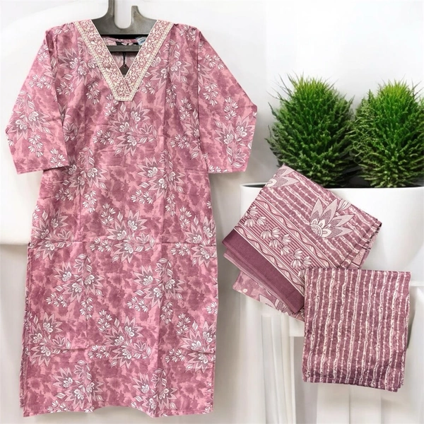Raspberry  Blush Bloom Printed Kurta Set
 - pink print, M