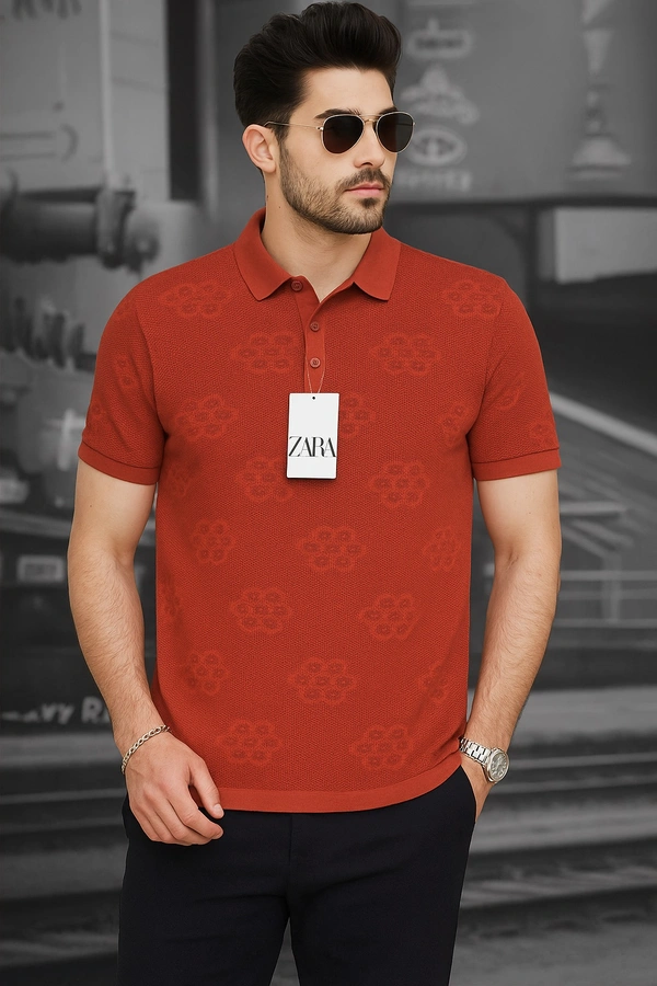 Zara   Rust Premium Textured Polo T-Shirt
 - Rust, L