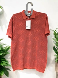 Zara   Rust Premium Textured Polo T-Shirt
 - Rust, L