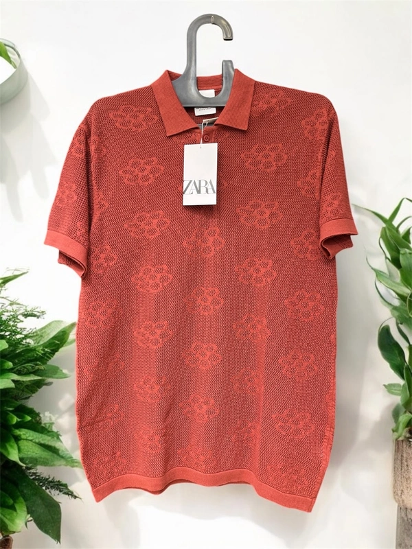 Zara   Rust Premium Textured Polo T-Shirt
 - Rust, L