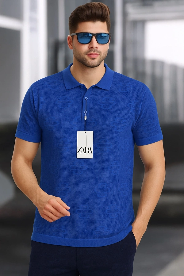 Zara Royal Texture Polo Tee  - R blue, XL