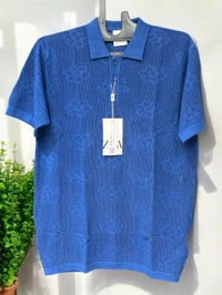 Zara Royal Texture Polo Tee  - R blue, XL