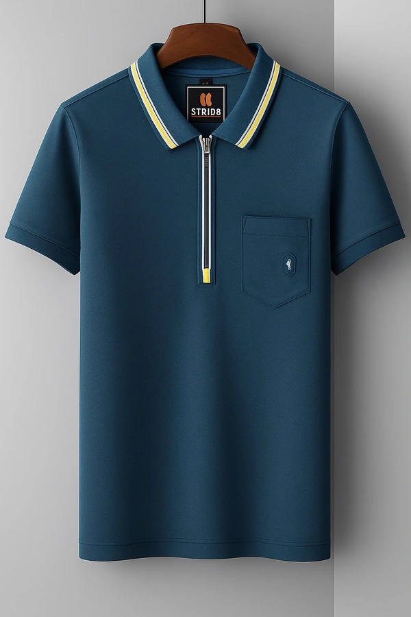 Stride Dark Teal Zipper Collar Polo T-Shirt - Eden, M