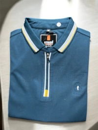 Stride Dark Teal Zipper Collar Polo T-Shirt - Eden, M