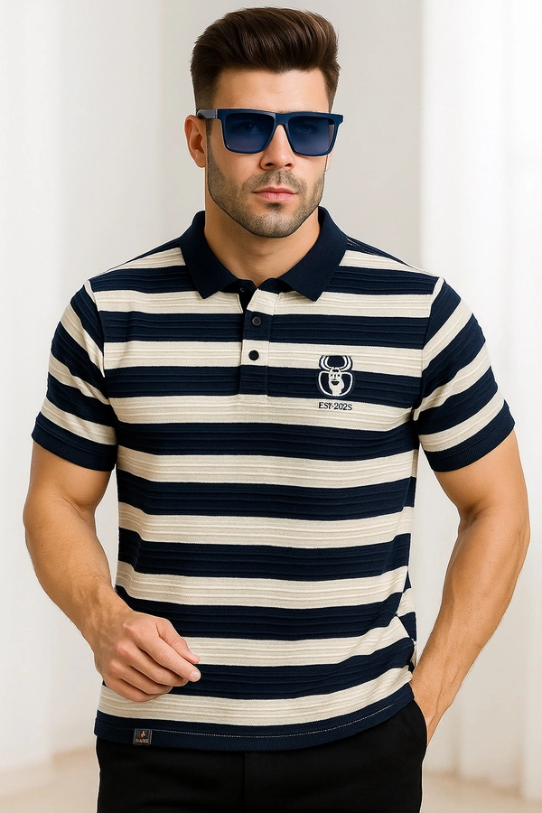 Stride Heritage Stripe Polo – Navy Beige Edition - Blue Stripes, XXL