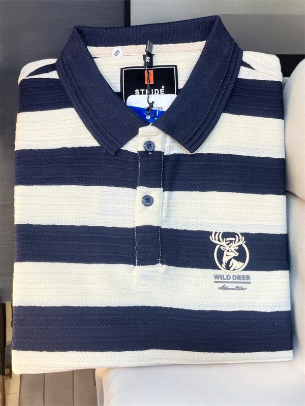Stride Heritage Stripe Polo – Navy Beige Edition - Blue Stripes, XXL