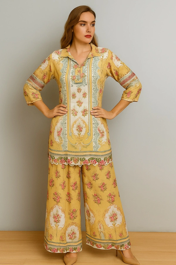 Raspberry Royal Yellow Garden Printed Co-ord Set” - Festival, L