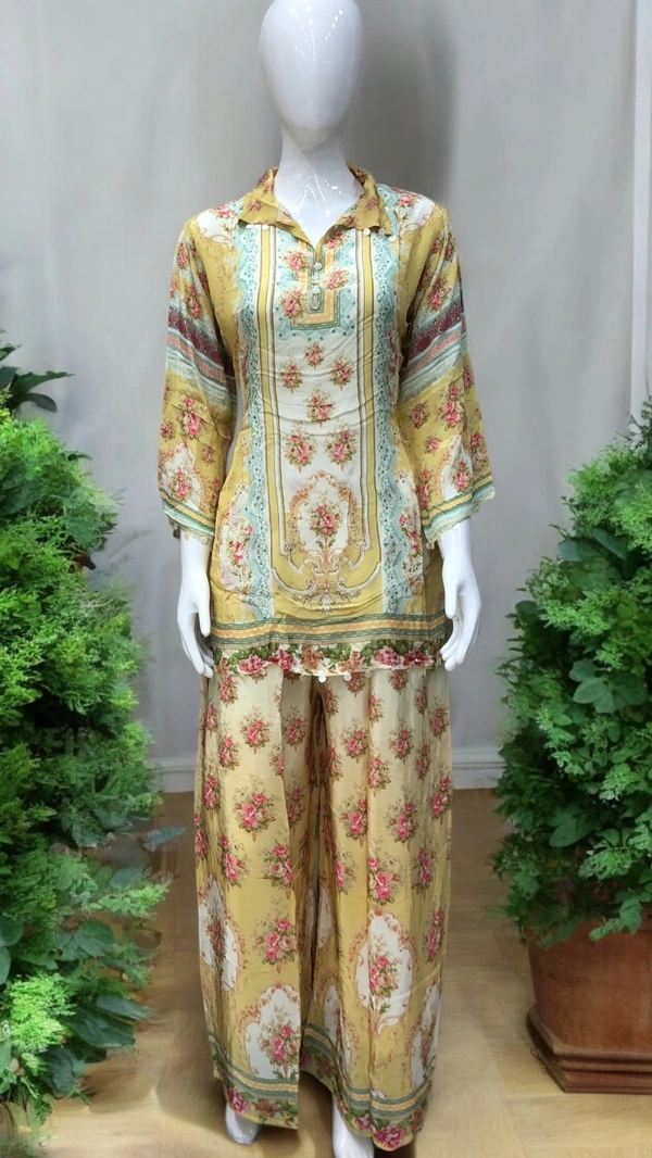Raspberry Royal Yellow Garden Printed Co-ord Set” - Festival, L