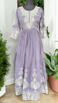 S4U Lavender Shine Chinon Anarkali with Elegant Chikankari Embroidery - Lavender, L