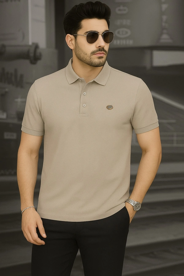 Imported Urban Beige Polo Neck Cotton T-Shirt - beige, XL