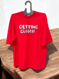 Imported Red Oversized Cartoon Mummy Graphic Tee – ‘Getting Closer!’ Edition”
 - Red, L Oversize
