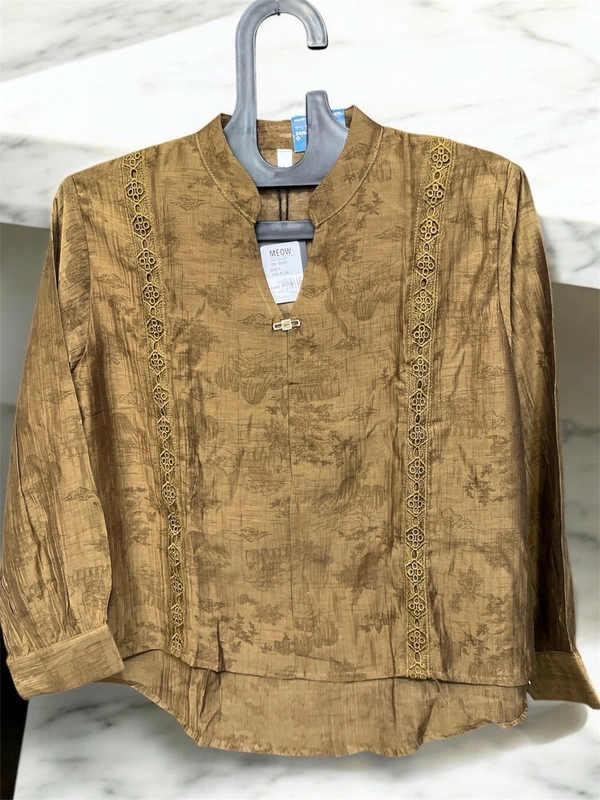 Meow  Elegant Korean-Style Mustard Textured Top - Rusty Nail, L