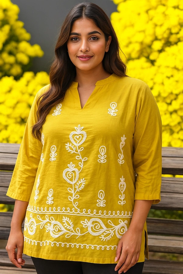 Fame 18 Mustard Yellow Ethnic Embroidered Tunic (Free Size - Upto 4XL - mustard, 4XL