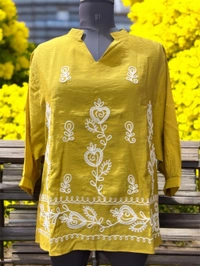 Fame 18 Mustard Yellow Ethnic Embroidered Tunic (Free Size - Upto 4XL - mustard, 4XL