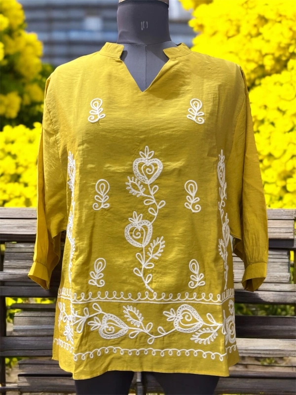 Fame 18 Mustard Yellow Ethnic Embroidered Tunic (Free Size - Upto 4XL - mustard, 4XL