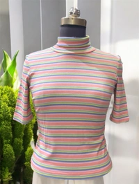 B+vestry Pastel Striped High Neck Fitted Top  - Eunry, Free Size