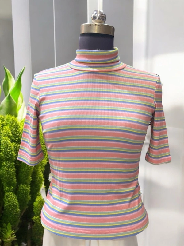 B+vestry Pastel Striped High Neck Fitted Top  - Eunry, Free Size