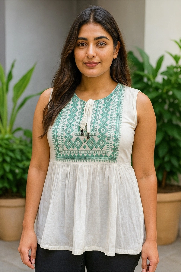 Me Billa White Boho Embroidered Sleeveless Tunic Top - White, 3XL