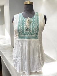 Me Billa White Boho Embroidered Sleeveless Tunic Top - White, 3XL
