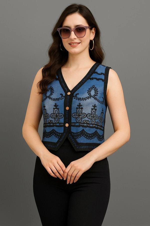 Denim Jack Boho Chic Embroidered Denim Waistcoat - Calypso, Free Size