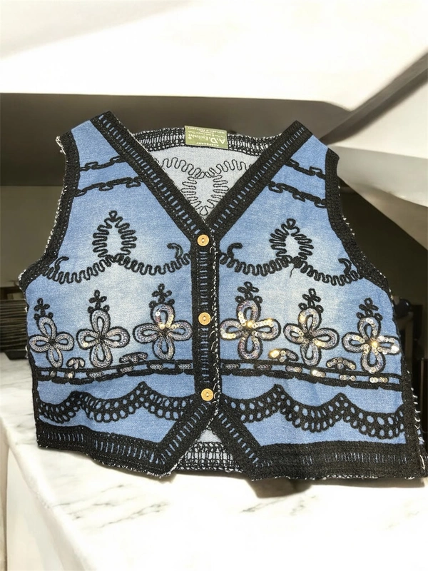 Denim Jack Boho Chic Embroidered Denim Waistcoat - Calypso, Free Size