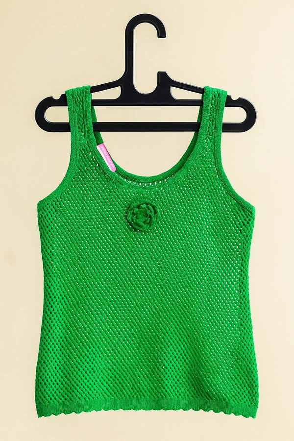 Important  Trendy Knitted Sleeveless Green Crop Top - Fruit Salad, Free Size