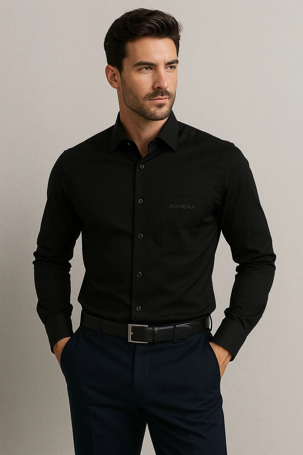 Joneaa  JONEAA Men’s Premium Black Satin Formal Shirt - Black, XXL/44