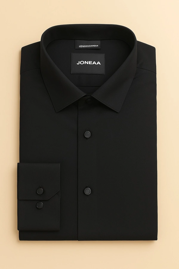 Joneaa  JONEAA Men’s Premium Black Satin Formal Shirt - Black, XXL/44