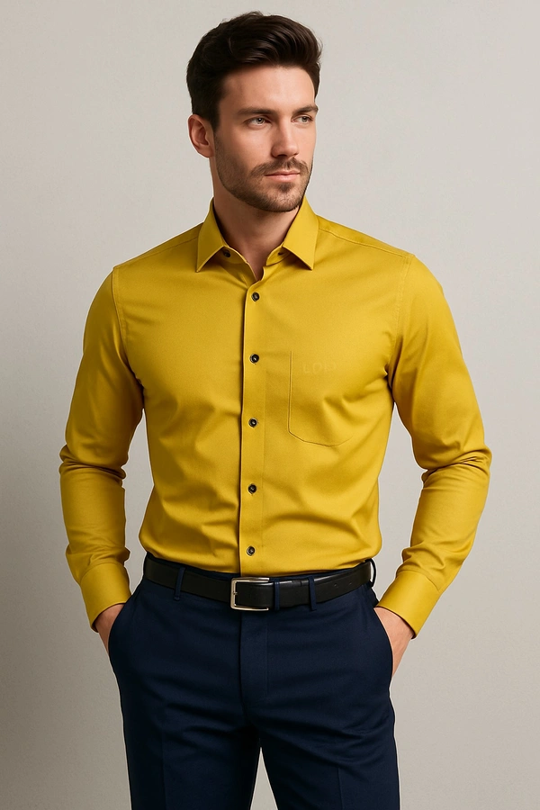Joneaa  JONEAA Men’s Mustard Yellow Satin Shine Shirt - Chenin, XXL/44