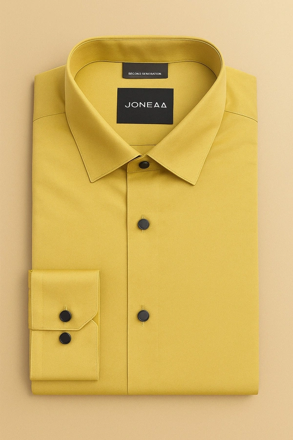 Joneaa  JONEAA Men’s Mustard Yellow Satin Shine Shirt - Chenin, XXL/44