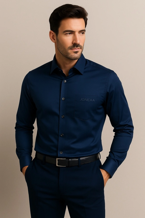 Joneaa  JONEAA Men’s Executive Navy Blue Satin Shirt - Navy, 3XL