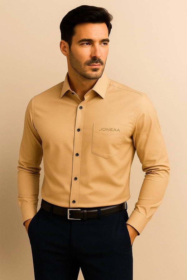Joneaa  JONEAA Classy Camel Beige Satin Shirt for Men – Formal & Party Wear - Beaige, M