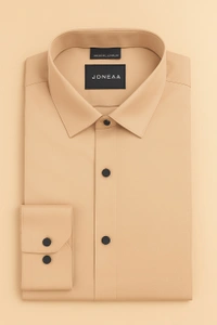 Joneaa  JONEAA Classy Camel Beige Satin Shirt for Men – Formal & Party Wear - Beaige, M