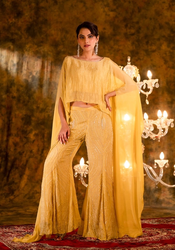 S4U Golden Glow Premium Chinon Silk Co-Ord Set  - Festival, XL