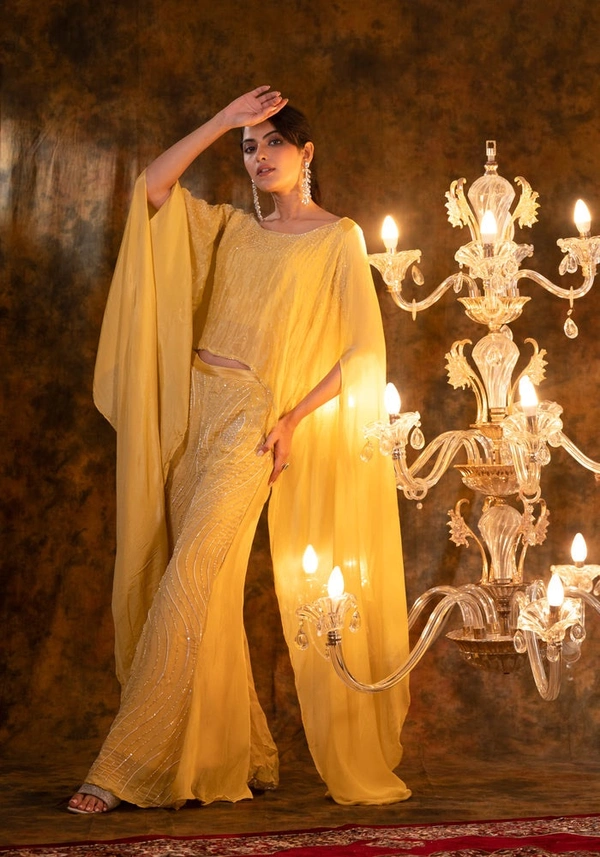 S4U Golden Glow Premium Chinon Silk Co-Ord Set  - Festival, XL