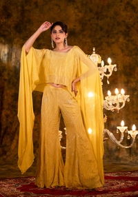 S4U Golden Glow Premium Chinon Silk Co-Ord Set  - Festival, XL