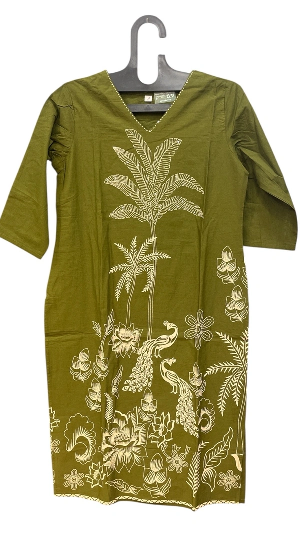 Raspberry  Mehndi Green Malmal Cotton Printed Kurta Set - Thatch Green, L