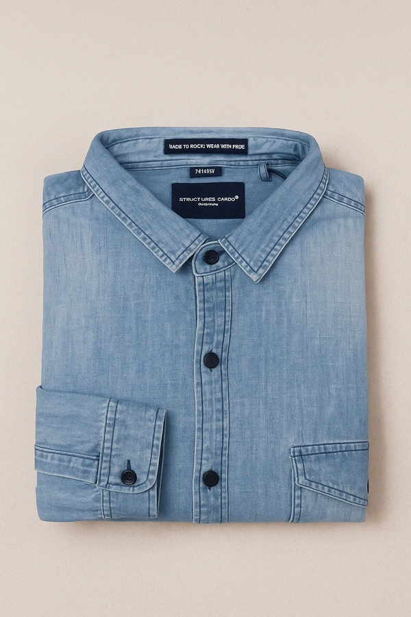 Structuren Cargo  Men’s Stylish Denim Casual Shirt – XXL - denime, XXL